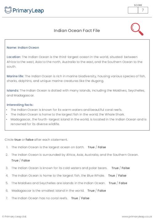 Geography: Facts about the Oceans | Worksheet | PrimaryLeap.co.uk