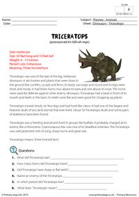 Literacy: Fact Sheet Triceratops | Worksheet | PrimaryLeap.co.uk